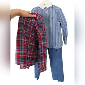 Ralph Lauren Red Plaid and Blue Striped Shirt Set